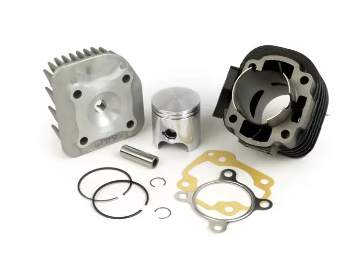 Cylindre -TOP PERFORMANCES 70 ccm Trophy- CPI Euro 2 – 12mm axe de piston – (angle de la bride de fixation de pot d&rsquo;échappement de 0°) Satisfait Ou Remboursé