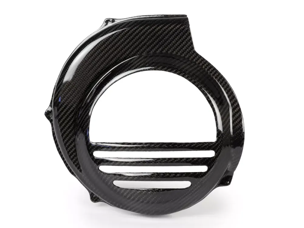 Cache ventilateur -TOMAS COMPOSITI, carbone véritable standard- Vespa PX80, PX125, PX150, PX200 – modèles avec démarreur électrique Expédition Rapide