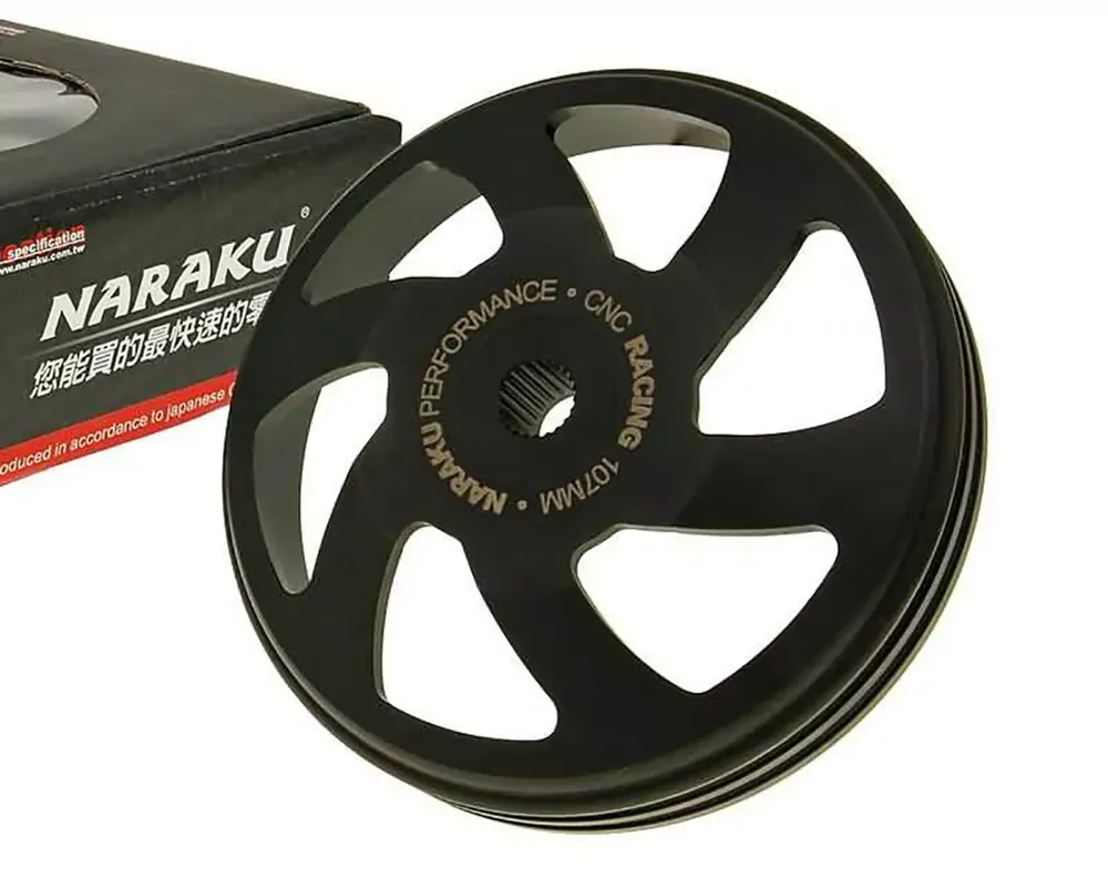 Commande En Gros Cloche dembrayage -NARAKU- V.2 CNC 107mm pour Piaggio, Peugeot, Kymco, SYM, GY6