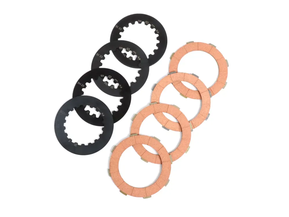 Satisfait Ou Remboursé Kit disques d’embrayage garnis, disques lisses incl. -BGM ORIGINAL Vespa Cosa2- compatible avec cloche d’embrayage de série de Vespa Cosa2/FL (1992-), PX (1995-), Superstrong, Scooter & Service, MMW, Ultrastrong – 4 disques