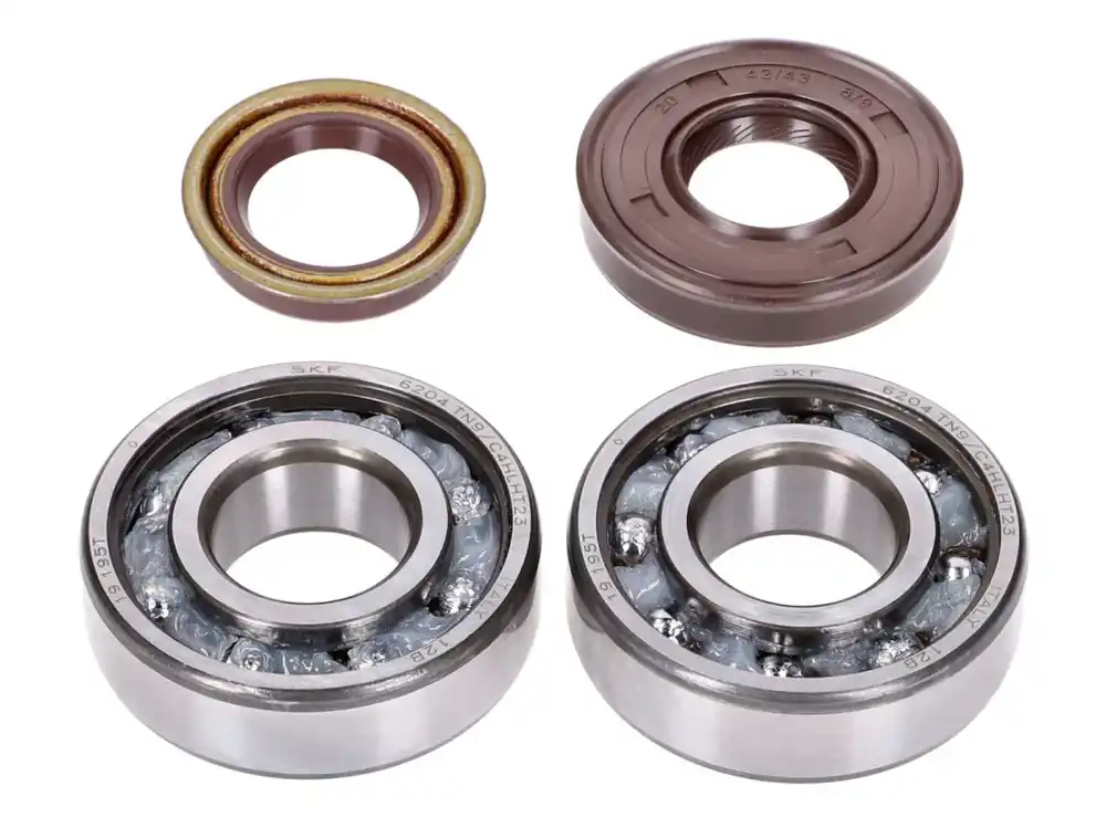 Kit roulements de vilebrequin avec joints spi -NARAKU- SKF / FKM Premium C4 cage polyamide pour Minarelli horizontal, vertical, AC, LC Top Qualité