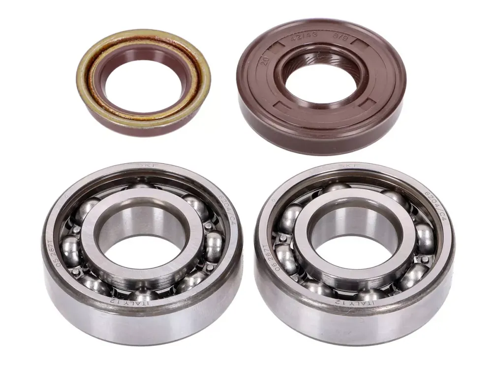 Livraison Express Kit roulements de vilebrequin avec joints spi -NARAKU- SKF, FKM Premium C4 cage métallique pour Minarelli horizontal, vertical, AC, LC (CW, MA, MY, CA, CY)