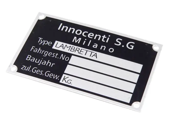 Plaque des mines -JOCKEYS BOXENSTOP- Lambretta Innocenti S.G. Milano (60x36x0,5mm) Petit Prix